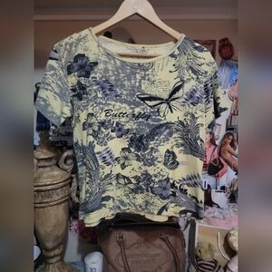 Jane Ashley Fairycore Scrollwork Butterfly Print Tee 100% Cotton